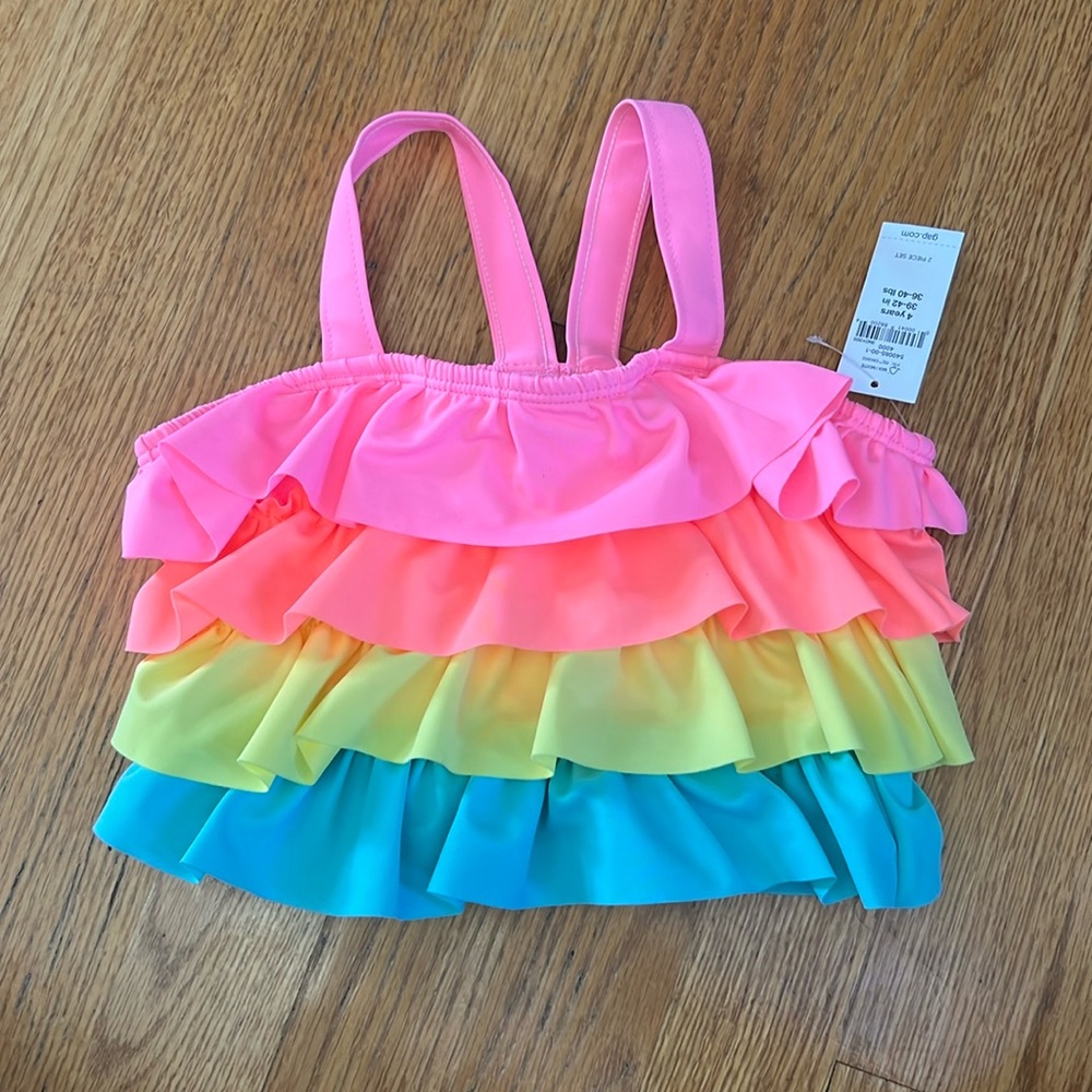 NWT Tiered Ruffle Tankini Neon Top
